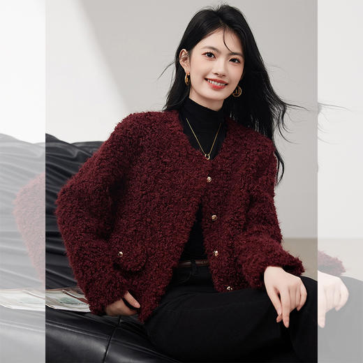 西遇小香风外套女冬季新款气质仿羊羔毛皮毛一体短外套SS051964 商品图3