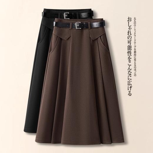 【柔软亲肤质感❗️适合各种腿型】咖色2025年秋冬新款高腰A字半身裙显瘦百搭黑色赫本风中长伞裙。jb 商品图0