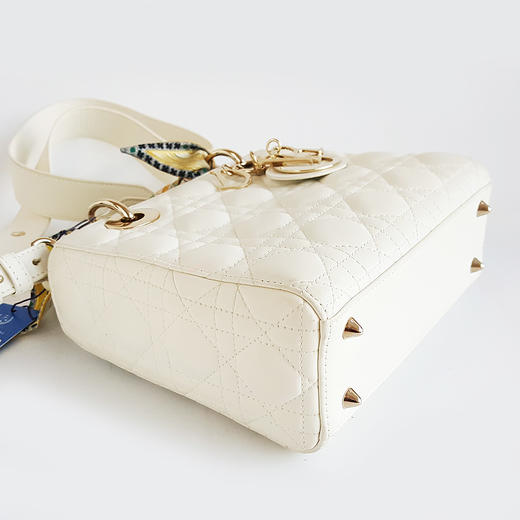 【95新】Dior迪奥Lady Dior手袋白色金扣徽章肩带四格戴妃手提单肩包女士111225AK03 商品图5