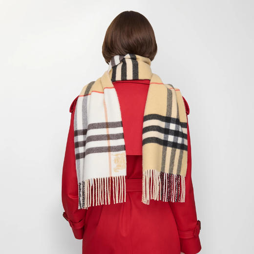 BURBERRY 巴宝莉 中性马术骑士徽标对比感格纹羊绒围巾 格子 8113922 A2021 商品图4