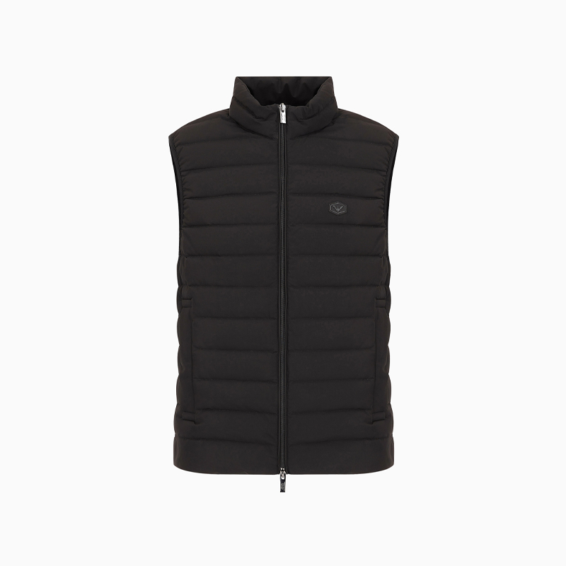 【一】EMPORIO ARMANI 阿玛尼 男士鹰形徽标贴片绗缝尼龙无袖全拉链羽绒服 黑色 8N1BQ1 1NLRZ 0999