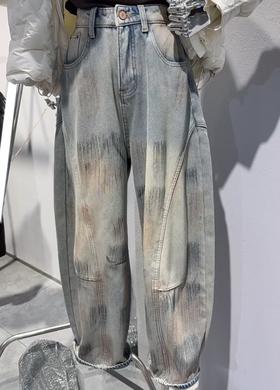 （不含配件）ZC纽扣腰脏脏加绒牛仔弯刀阔腿裤51108冬季065354330091