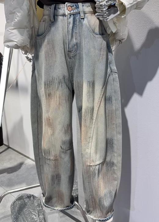 （不含配件）ZC纽扣腰脏脏加绒牛仔弯刀阔腿裤51108冬季065354330091 商品图0