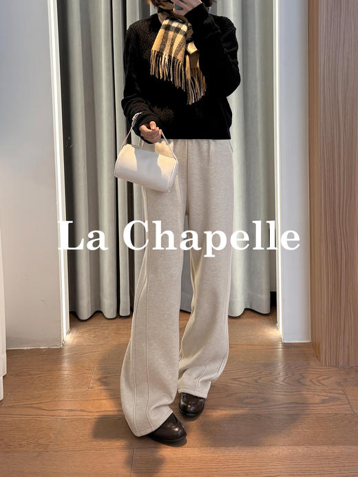 会员福利【绵羊毛+桑蚕丝】拉夏贝尔/La Chapelle高腰垂感加绒直筒糯米长裤子微阔显瘦显腿直 商品图7