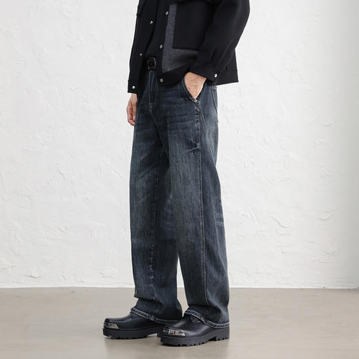 GXG男装25秋季时尚潮流复古水洗宽松直筒休闲日常通勤男式牛仔裤K&C 商品图2