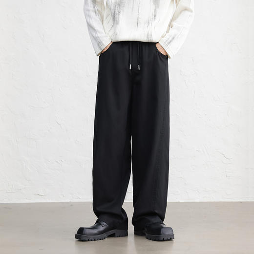 GXG男装【莱赛尔】25秋季简约纯色松紧腰日常通勤男式直筒休闲裤K&C 商品图1