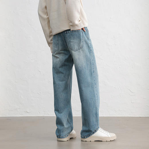 GXG男装25秋季弹力舒适半松紧腰百搭宽松日常通勤直筒男式牛仔裤K&C 商品图9