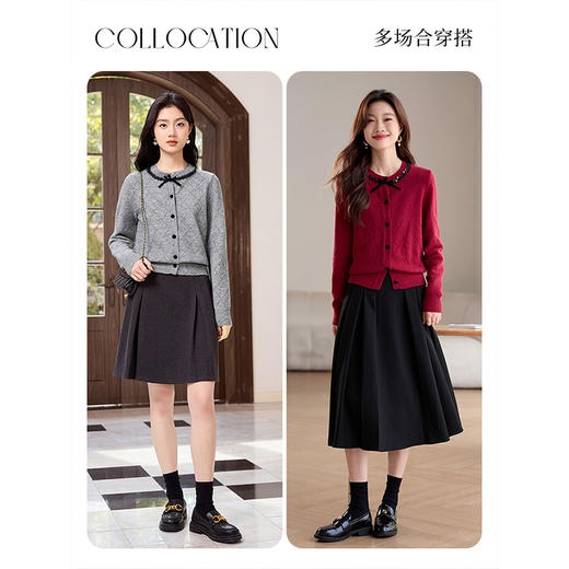 【年终特卖】熙世界知性优雅灰色毛衣开衫秋冬新款气质蝴蝶结圆领针织短外套 商品图4