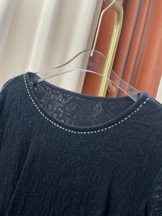 「断码清仓」黑色拼接长袖收腰系带镂空针织裙 L码 ZFYY195 商品图1