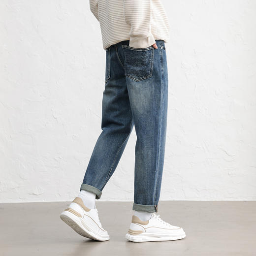 GXG男装25秋季时尚百搭日常通勤复古水洗弹力舒适男士锥形牛仔裤K&C 商品图4