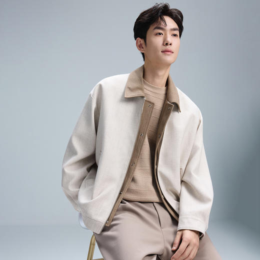 GXG男装25秋季时尚潮流撞色拼接简约百搭复古休闲男式翻领夹克K&C 商品图7