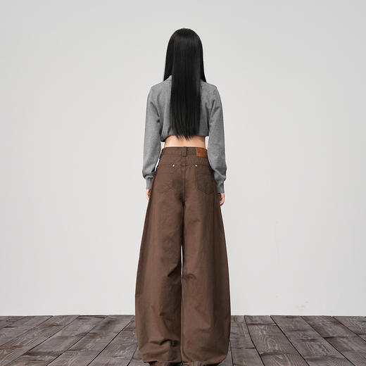 【加绒加厚】罗蒙女士牛仔裤秋冬款阔腿可可色美拉德风时尚长裤子 商品图5