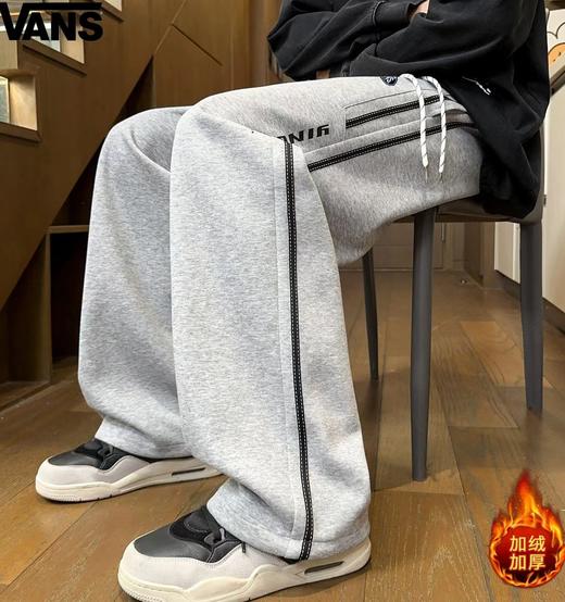 D121573男女同款松紧腰侧边字母加绒加厚奥粒绒百搭休闲裤卫裤 商品图4