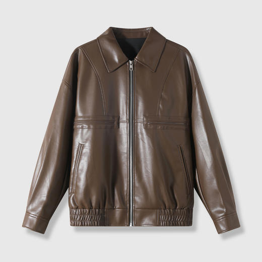 GXG男装【PU皮】25秋季时尚百搭复古简约通勤休闲男式翻领夹克K&C 商品图4