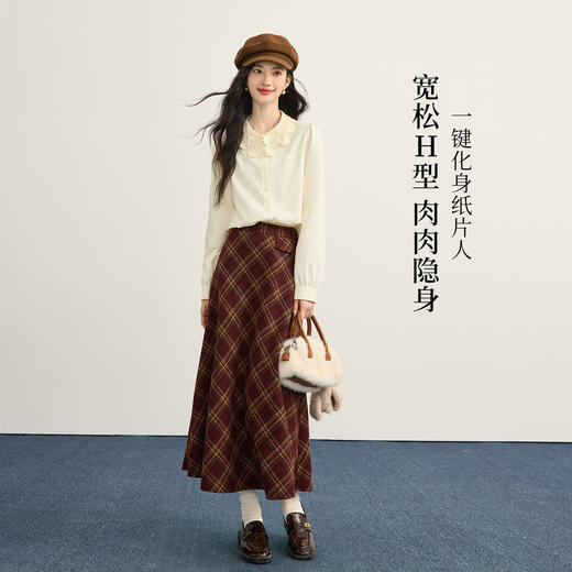 【12/17新品】熙世界千金风花边领衬衫女士秋冬长袖高级感减龄洋气内搭杏色衬衣 商品图2