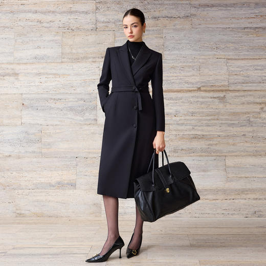 IWY/轻熟简约风黑色毛呢大衣女秋冬中长款收腰职业气质通勤外套C2571-B 商品图1