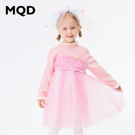 【秒】【MQD】女小童冬季优雅时尚网纱拼接长袖连衣裙 商品图1