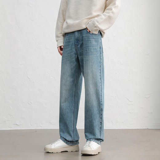 GXG男装25秋季弹力舒适半松紧腰百搭宽松日常通勤直筒男式牛仔裤K&C 商品图6