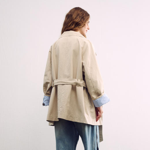 谜底廓形风衣长袖2026春季新品插肩袖撞色拼接长外套女261ME0032 商品图2