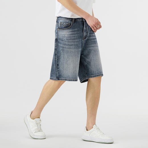 GXG男装25夏季时尚猫须休闲百搭薄款直筒男式牛仔五分短裤K&C 商品图2