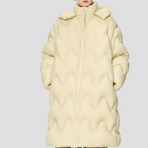 丁摩新品长款简约时尚波浪立体设计90白鸭绒连帽长袖加厚羽绒服女 ALW250188 商品图2