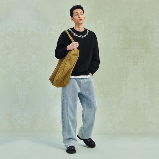 NPC潮牌花卉藤蔓字母刺绣圆领卫衣高克重宽松休闲男潮流NP41ST24 商品图1