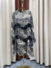 「断码清仓」黑白水墨印花真丝长袖连衣裙 XL码 ZFYY206 商品缩略图0