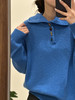 显白克莱因蓝牛角扣翻领小众羊毛针织毛衣 商品缩略图8