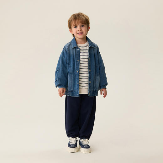 马克珍妮复古时尚男童纯棉牛仔外套宝宝夹克2026年春装新款560023 商品图1