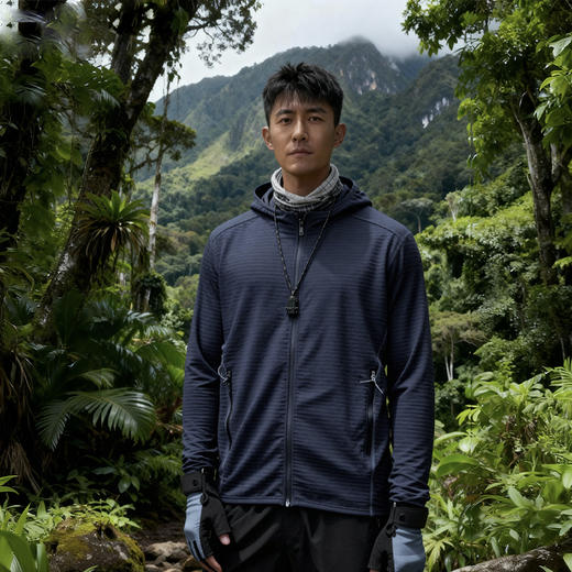 灰壳美利奴羊毛连帽外套男户外徒步登山保暖连帽开衫抓绒外套 商品图0