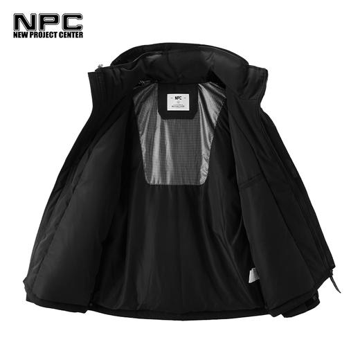 NPC潮牌左胸前小皇冠绣花黑白拼接连帽中长羽绒服NP28DJ49 商品图4