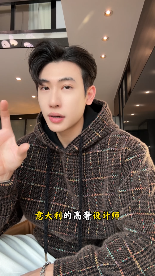 WY1405SDSA男士秋冬新款痞帅男装复古彩色格纹绒毛连帽卫衣设计感百搭潮