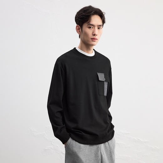 GXG男装25秋季时尚撞色口袋潮流舒适日常休闲宽松男式圆领卫衣K&C 商品图1