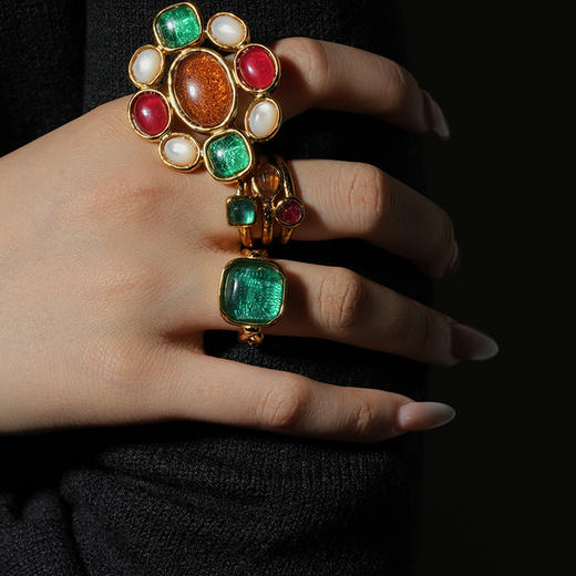 北京仓｜Goossens Paris-CABOCHONS-绿色 梭形交叉 岩石水晶 戒指［法国设计师］ 商品图7