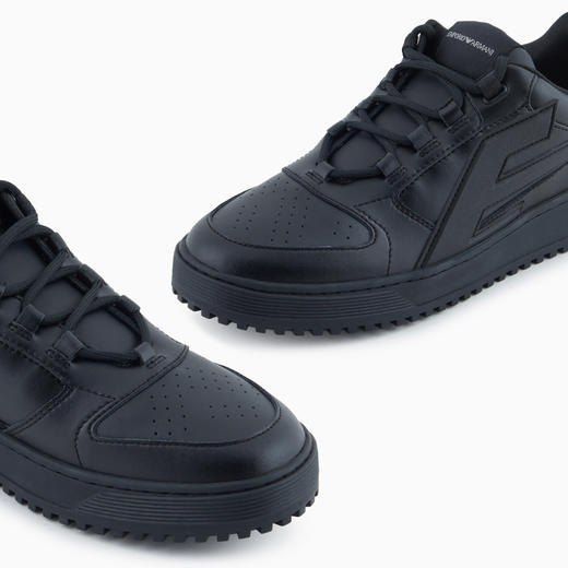 EMPORIO ARMANI 阿玛尼 男士EA徽标皮革休闲运动鞋 黑色 EM003670 AF19554 UC001 商品图5