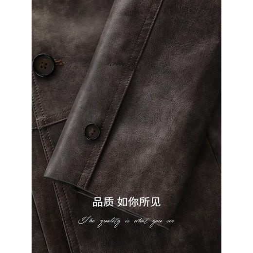 COCOBELLA复古双排扣PU西装手工擦色时尚环保皮衣夹克外套PU3099 商品图3