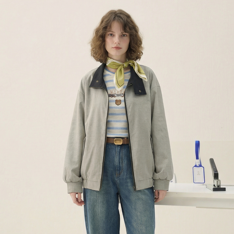 谜底双面穿外套长袖2026春新品立领简约休闲工装夹克女265MW5032