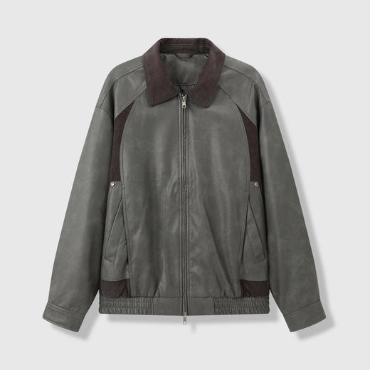 GXG男装25秋季时尚撞色领口简约百搭日常通勤男式翻领PU夹克K&C 商品图5