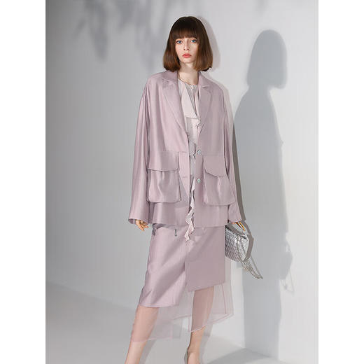 COCOBELLA奢感珠光人丝西装女秋立体口袋松弛感西服外套SI3027 商品图2