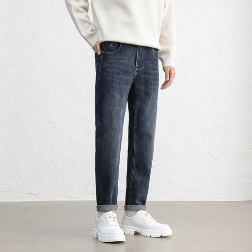 GXG男装25秋季经典简约日常通勤休闲复古水洗男式锥形牛仔长裤K&C 商品图2