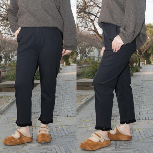 一周发货【加绒加厚 花边裤】冬季想要显瘦的加绒裤子，就是这款！专门做的放量修身版，后腰松紧，加大定制版，上身显瘦包容身材，裤脚立体花边设计，大码姐妹也能穿的修身款，模特身高168参考 商品图0