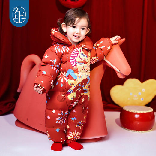 年衣婴儿连体衣羽绒服周岁礼服冬季新生儿哈衣马上顺婴童羽绒服 商品图2