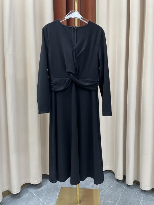 「断码清仓」黑色V领扭结垂坠感雪纺连衣裙 L码 ZFYY205 商品图0