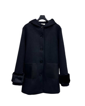 女款连帽羊毛呢大衣 毛饰可拆卸he011