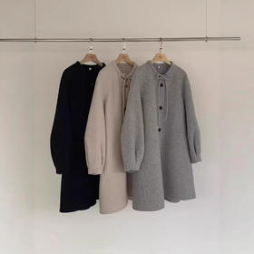 EGG韩国同款！2025冬季小香风圆领蝴蝶结毛呢大衣女双面羊绒外套！