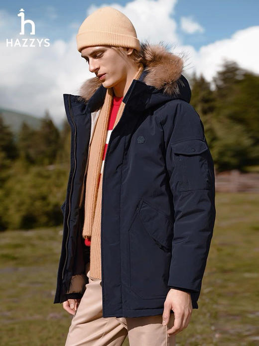 【秒杀价已调 直接拍】HAZZYS 哈吉斯 张晚意同款 毛毛领 中长 工装羽绒服 商品图4