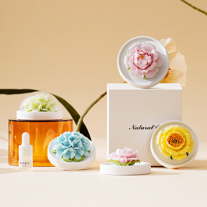 岚屿非遗瓷花手捏花扩香器 3D印花花卉 天然草木精油 持久留香 便携收纳