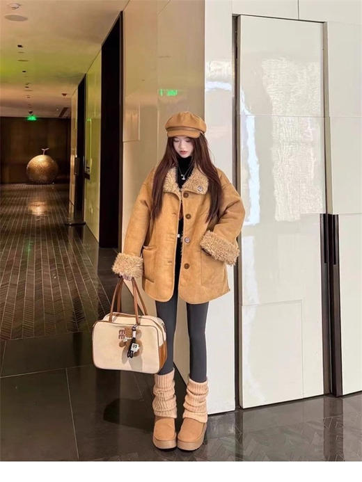 【温暖包裹❗️质感双面】复古麂皮羊羔毛两面穿机车外套2025加厚皮毛宽松落肩帅飒出街神器。jb 商品图1