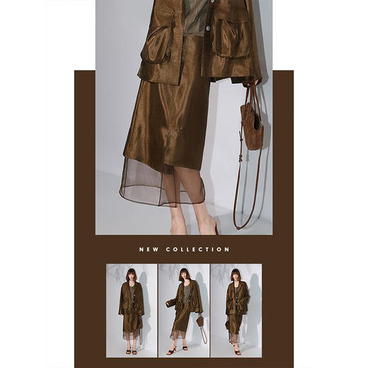 COCOBELLA奢感珠光华丽人丝半身裙网纱拼接不规则开叉裙装HS3040-3 商品图2