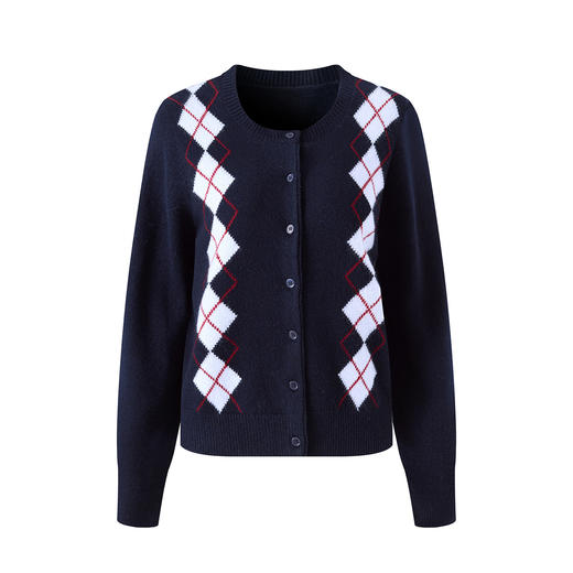 「高货wl」全新升级【铂金会员192/天猫259/差价67】(04518)洛诗琳气质菱格提花毛衣2025秋冬百搭通勤羊毛针织开衫女 商品图4